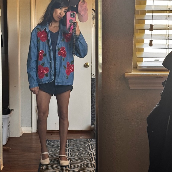 Tantrums Blue Jean Jacket with Red Floral Embroidery - Picture 13 of 13